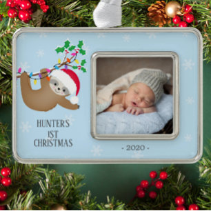 Cute Sloth First Christmas Photo Ornament