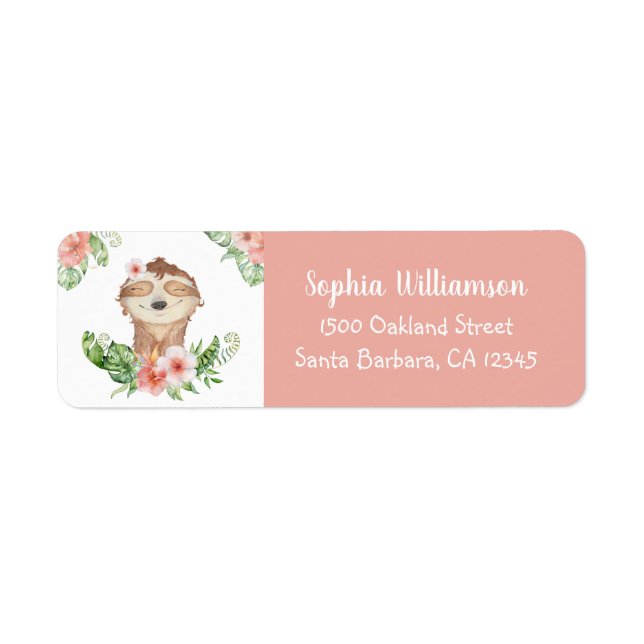 Cute Sloth Floral Birthday Blush Pink Label (Front)