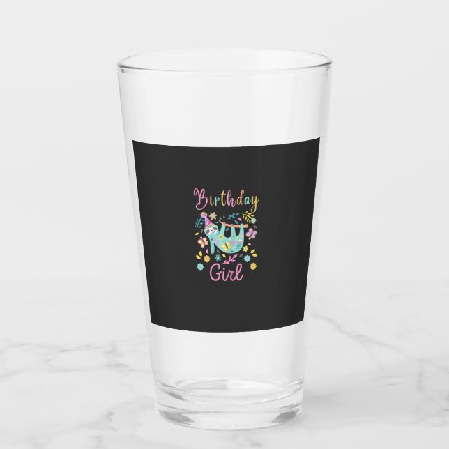 Cute Sloth Floral Girls Birthday Party T-Shirt Glass (Front)