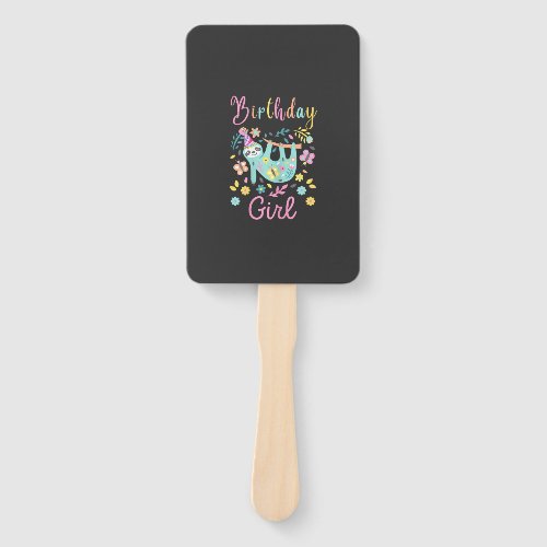 Cute Sloth Floral Girls Birthday Party T-Shirt Hand Fan