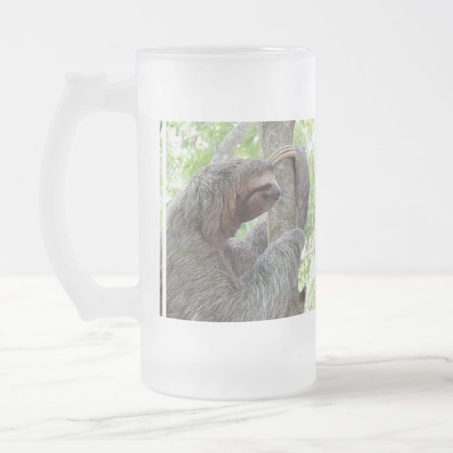 Cute Sloth Frosted Glass Beer Mug (Left)