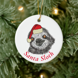 Cute Sloth Funny Animal Santa Ceramic Ornament