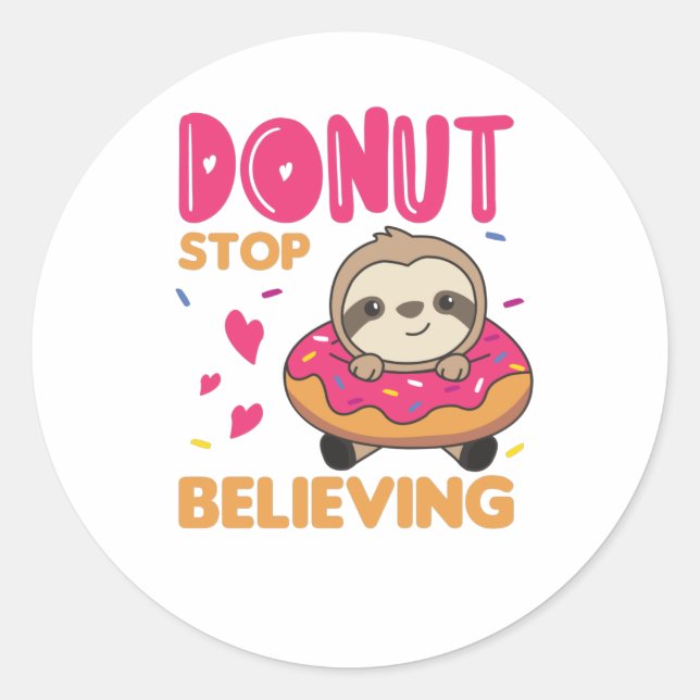 Cute Sloth Funny Animals In Donut Pink Classic Round Sticker (Front)