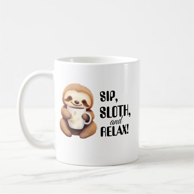 Cute Sloth,Funny Morning, Lazy Animal Lover Gift Coffee Mug (Left)