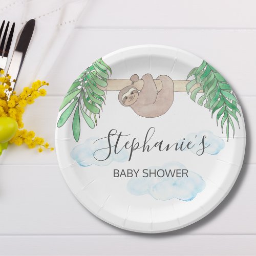 Cute Sloth Gender Neutral Baby Shower Paper Plates