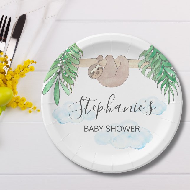 Cute Sloth Gender Neutral Baby Shower Paper Plates (Creator Uploaded)