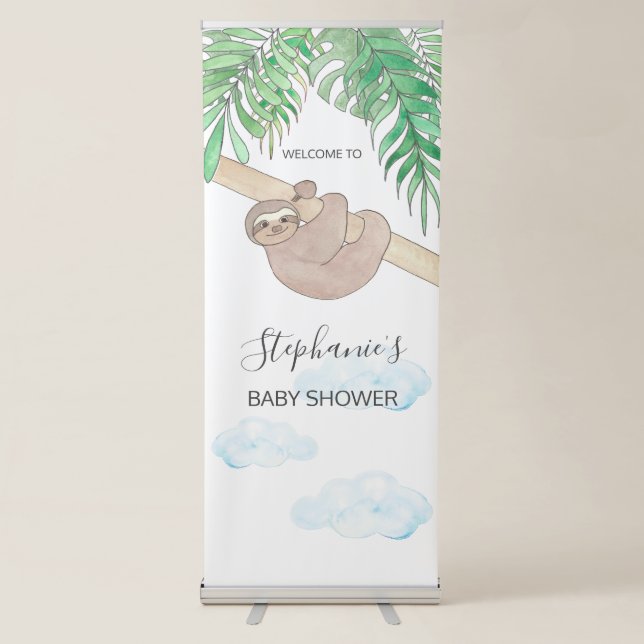 Cute Sloth Gender Neutral Baby Shower Retractable Banner (Front)