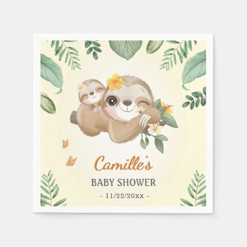 Cute Sloth Gender Neutral Baby Shower Sprinkle Napkins