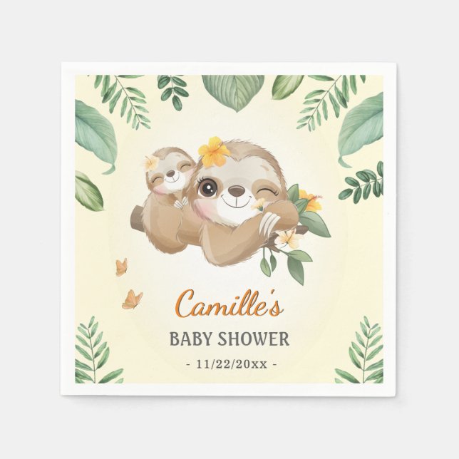 Cute Sloth Gender Neutral Baby Shower Sprinkle Napkins (Front)