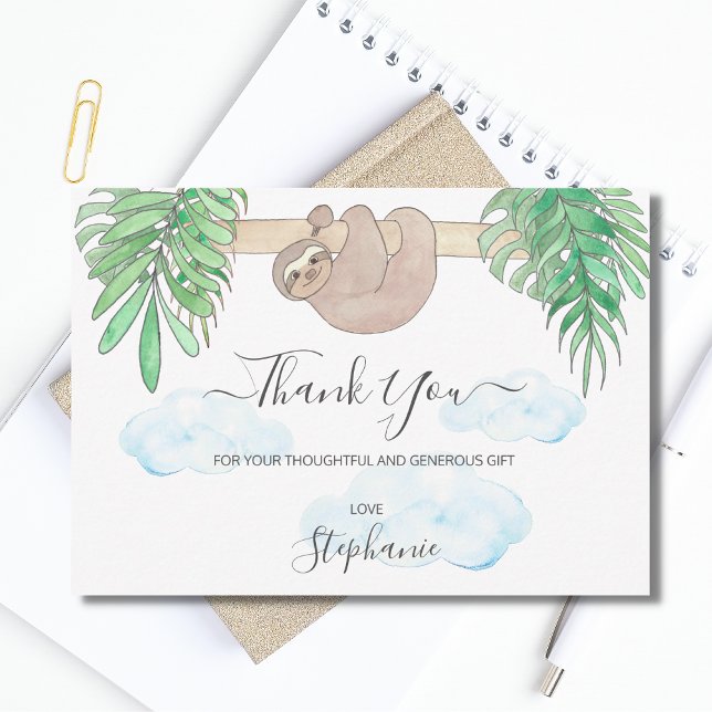 Cute Sloth Gender Neutral Baby Shower Thank You Card (Creator Uploaded)