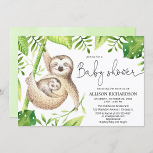 Cute sloth gender neutral greenery baby shower invitation