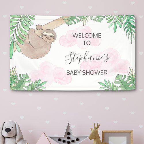 Cute Sloth Girls Baby Shower Banner