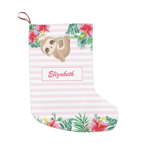 Cute Sloth girly personalized Small Christmas Stocking
