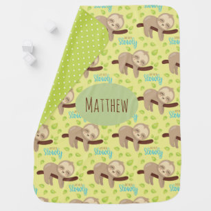 Cute Sloth Green Leaves Funny Just Do it Slowly Baby Blanket