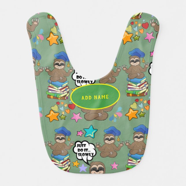 Cute Sloth Green Pattern Funny Just Do It Quote Baby Bib (Front)