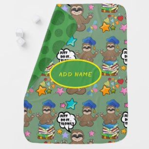 Cute Sloth Green Pattern Funny Just Do It Quote Baby Blanket