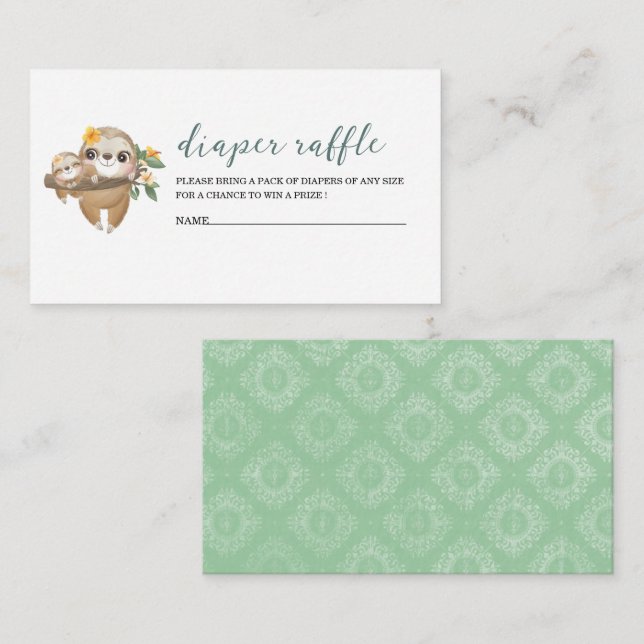  Cute Sloth Greenery  Watercolor baby shower diape Enclosure Card (Front/Back)