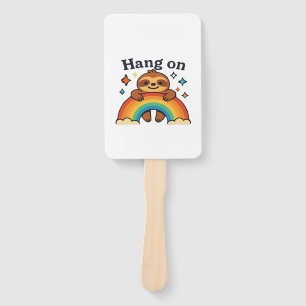 Cute Sloth �Hang On� Rainbow Positive Quote Sticke Hand Fan