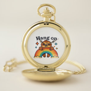 Cute Sloth �Hang On� Rainbow Positive Quote Sticke Pocket Watch