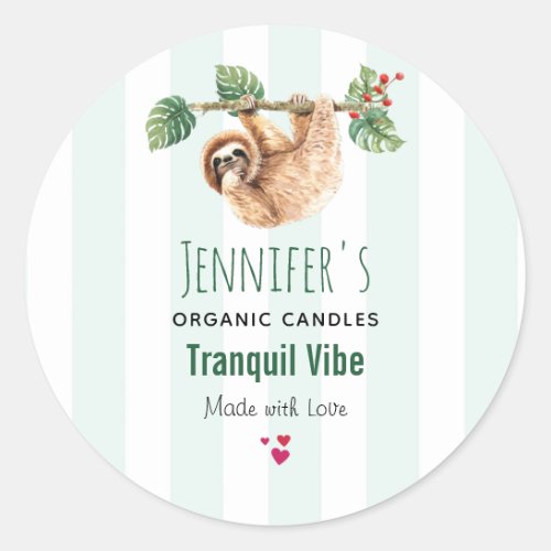 Cute Sloth Hanging Around Watercolor CandleSoap Classic Round Sticker
