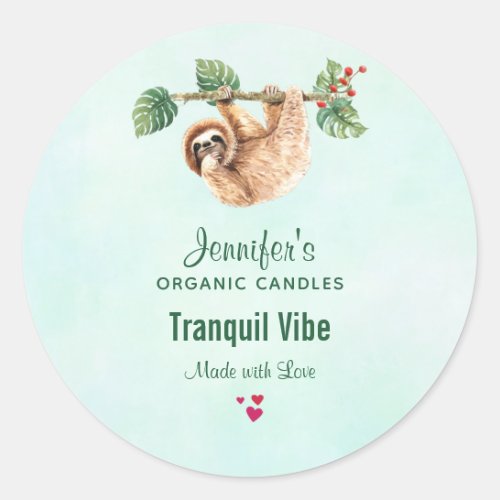 Cute Sloth Hanging Around Watercolor CandleSoap Classic Round Sticker