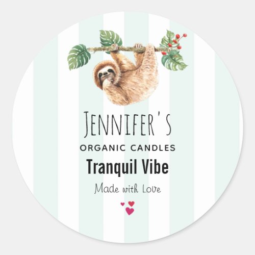 Cute Sloth Hanging Around Watercolor CandleSoap Classic Round Sticker