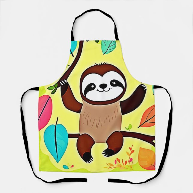Cute Sloth Hanging on a Tree Branch Apron (Front)