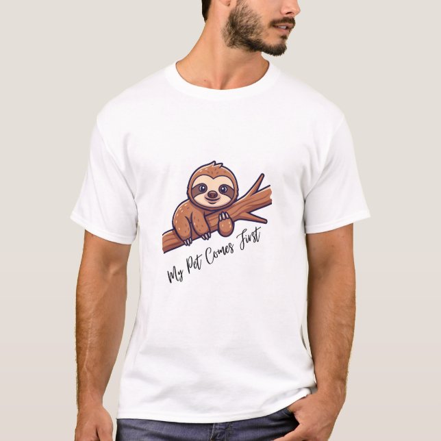 Cute Sloth Hanging on Tree T-Shirt (Front)