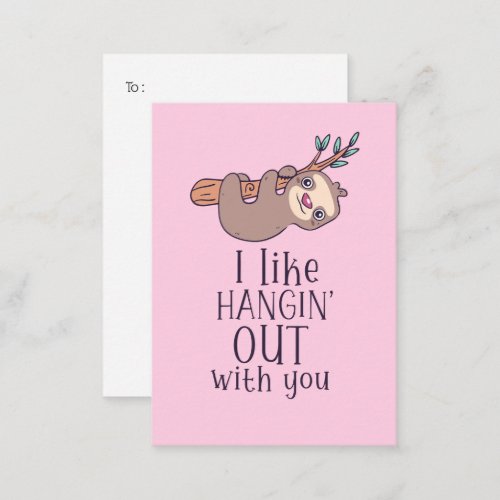 Cute Sloth Hanging Out Funny Kids Valentines Day Note Card