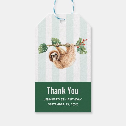 Cute Sloth Hanging Upside Down Thank You Gift Tags