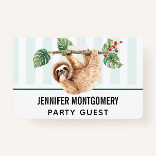 Cute Sloth Hanging Upside Down Watercolor Badge