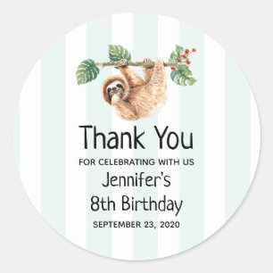 Cute Sloth Hanging Upside Down Watercolor Birthday Classic Round Sticker