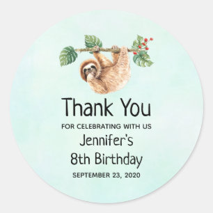 Cute Sloth Hanging Upside Down Watercolor Birthday Classic Round Sticker