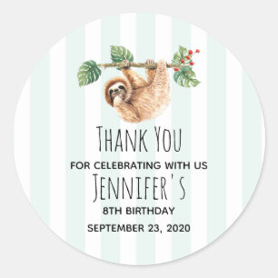 Cute Sloth Hanging Upside Down Watercolor Birthday Classic Round Sticker