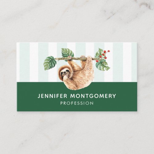 Cute Sloth Hanging Upside Down Watercolor Business Card