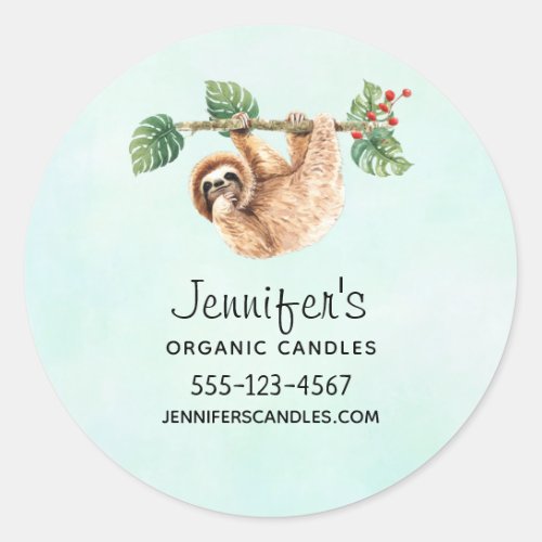 Cute Sloth Hanging Upside Down Watercolor Business Classic Round Sticker