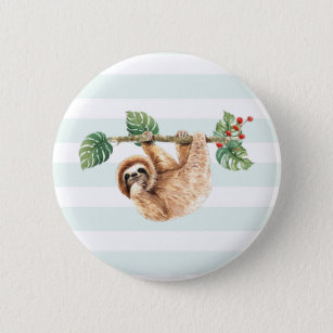 Cute Sloth Hanging Upside Down Watercolor Button