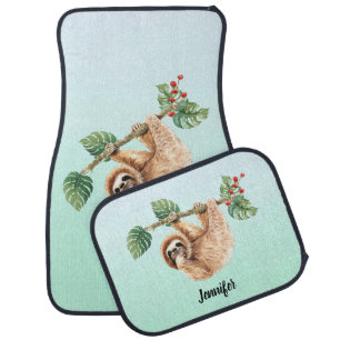 Cute Sloth Hanging Upside Down Watercolor Car Floor Mat