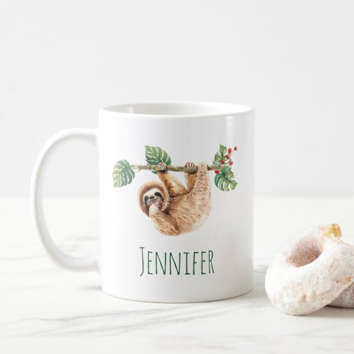 Cute Sloth Hanging Upside Down Watercolor Coffee Mug