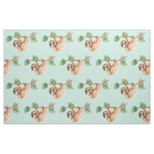 Cute Sloth Hanging Upside Down Watercolor Fabric