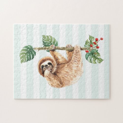 Cute Sloth Hanging Upside Down Watercolor Jigsaw Puzzle