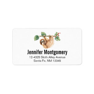 Cute Sloth Hanging Upside Down Watercolor Label