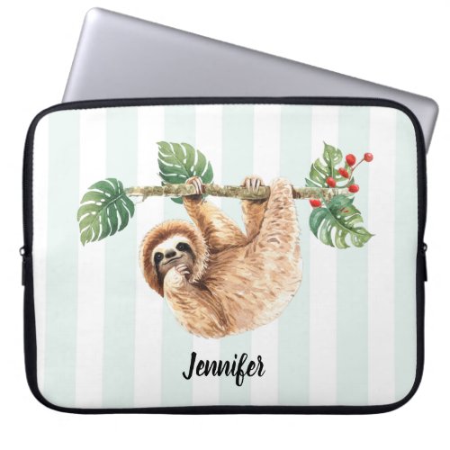 Cute Sloth Hanging Upside Down Watercolor Laptop Sleeve