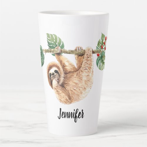 Cute Sloth Hanging Upside Down Watercolor Latte Mug
