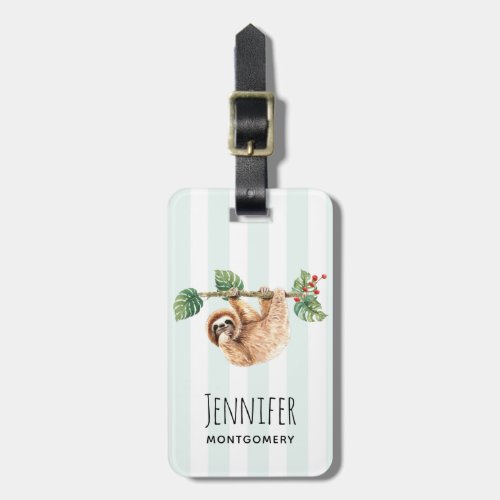Cute Sloth Hanging Upside Down Watercolor Luggage Tag