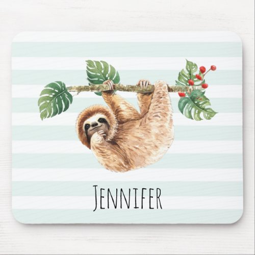 Cute Sloth Hanging Upside Down Watercolor Mouse Pad