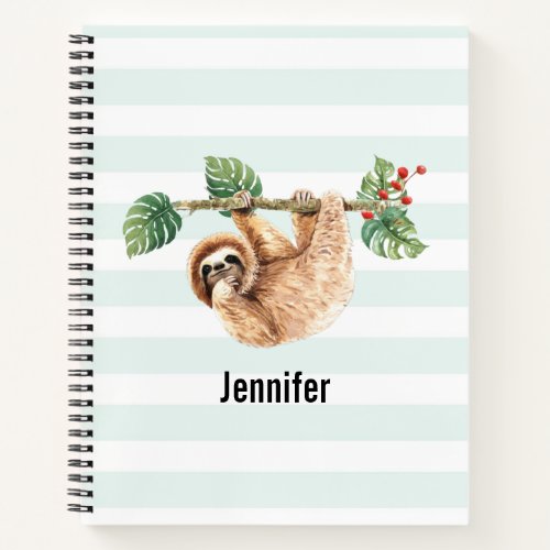 Cute Sloth Hanging Upside Down Watercolor Notebook
