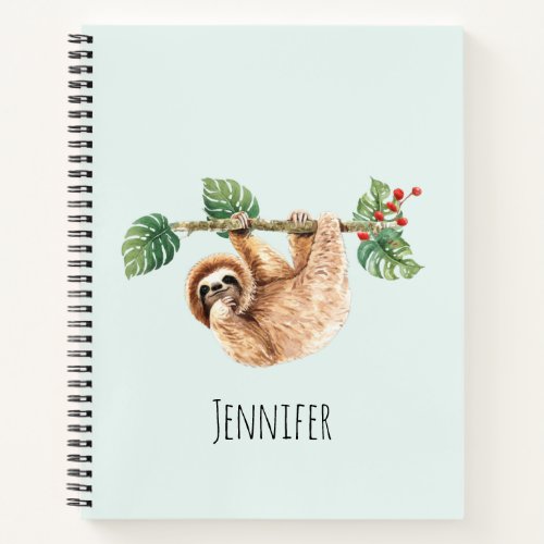 Cute Sloth Hanging Upside Down Watercolor Notebook
