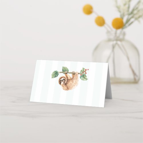 Cute Sloth Hanging Upside Down Watercolor Place Card