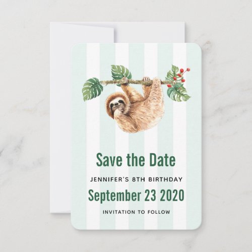 Cute Sloth Hanging Upside Down Watercolor Save The Date